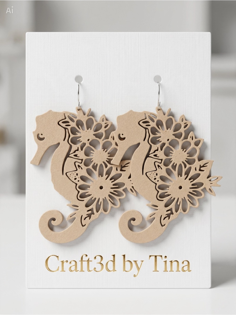 Beige Seahorse Floral Earrings